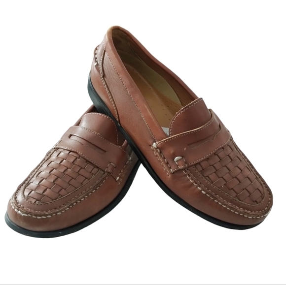 French Shriner Brown Leather Basket Weave Loafers Mens 10½ Business Casual Dress - Picture 2 of 10